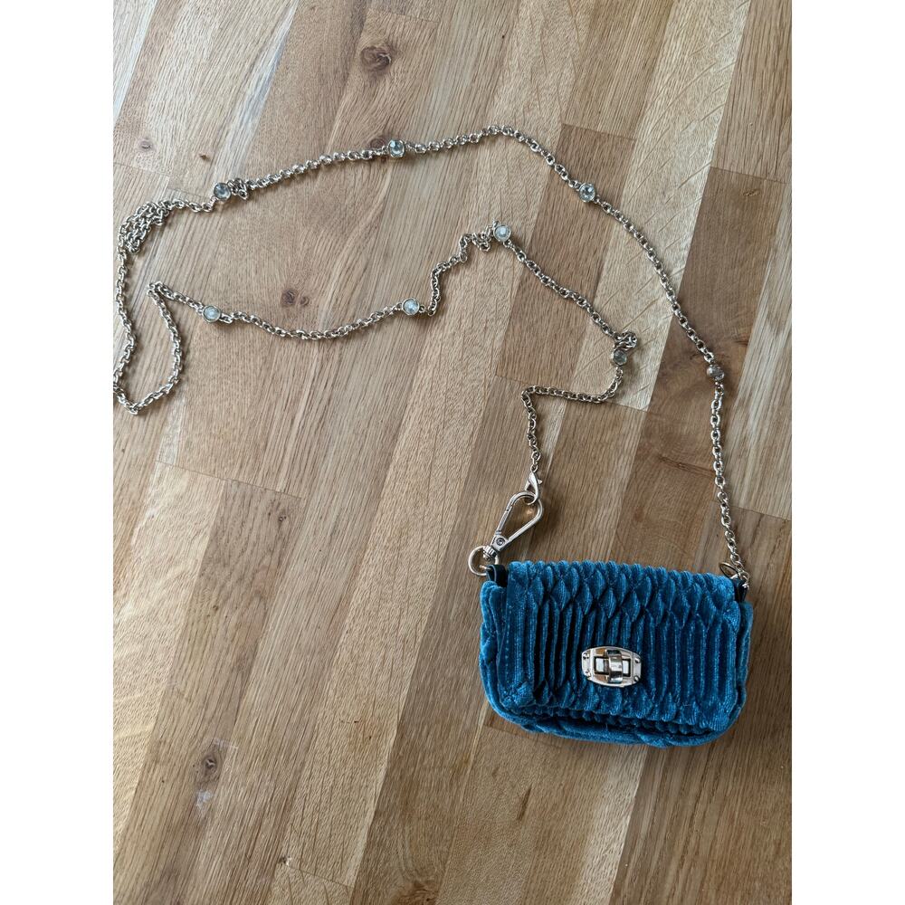 Quilted Velour Blue Stitched Bag with Sequined Sky Blue Gemmed Crossbody